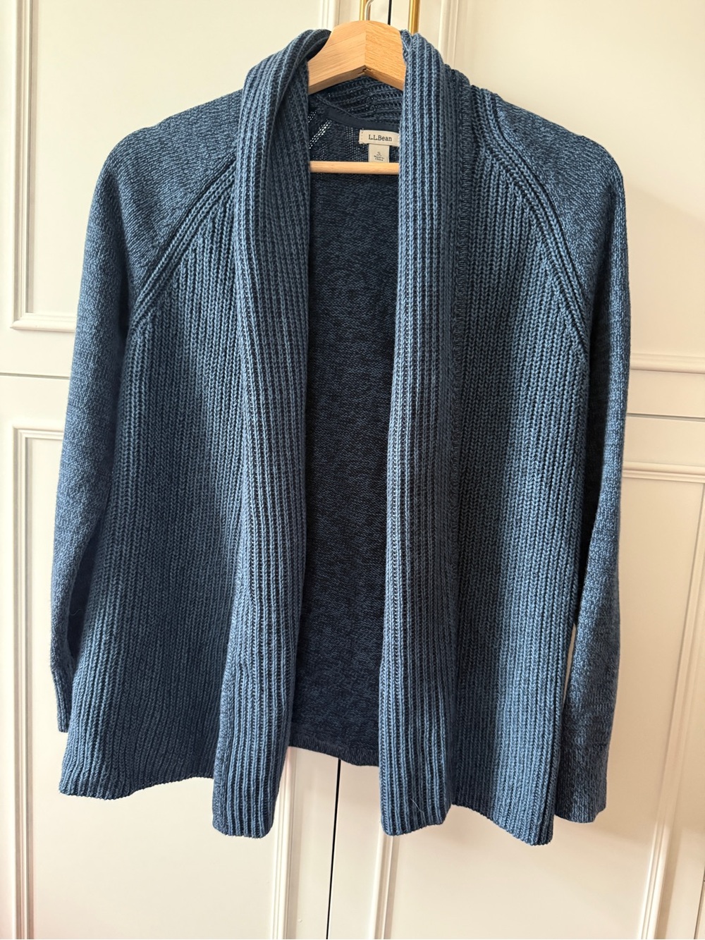L.L. Bean Women's Slate Blue Open-Front Shawl Collar Cardigan